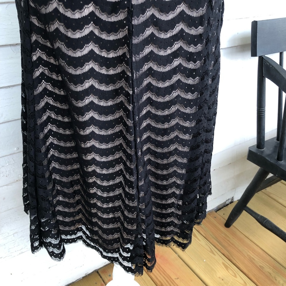 Nude Beige with Black Scalloped Lace Midi Skirt - Picture 4 of 5
